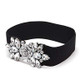 Diamante Tea Flower Elasticated / Stretchable Metal Fastening Buckle Black Waist Belt Floral Women Fashion Accessory